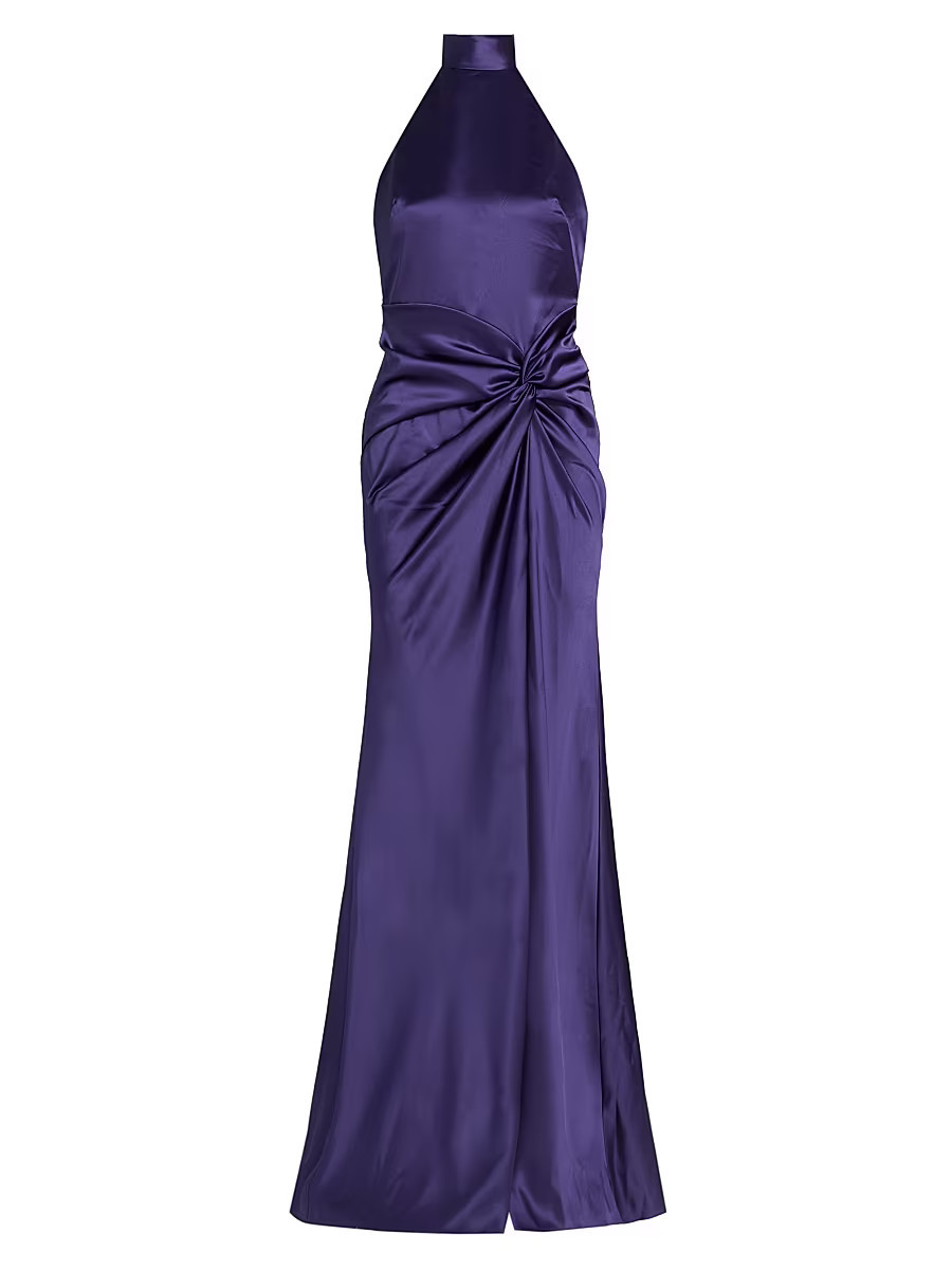 Women's Halterneck Draped Satin Gown - Amethyst - Size 4 | Saks Fifth Avenue