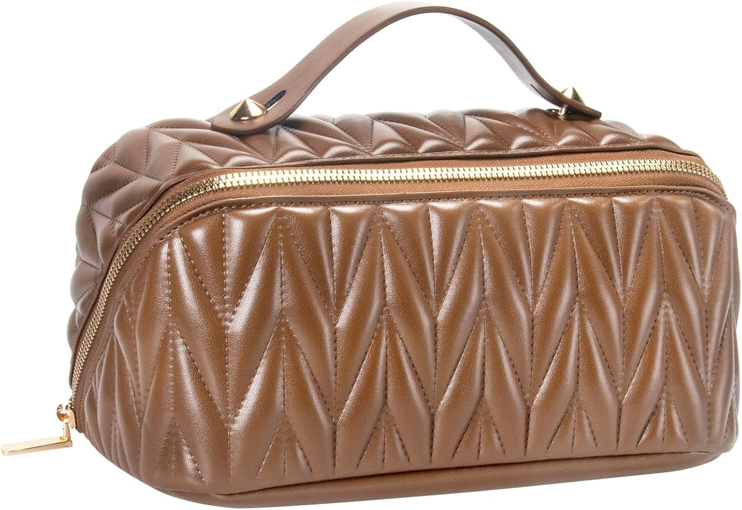 Leather Travel Makeup Bag, Large Capacity Toiletry Bag Organizer for Women with Waterproof Interi... | Amazon (US)