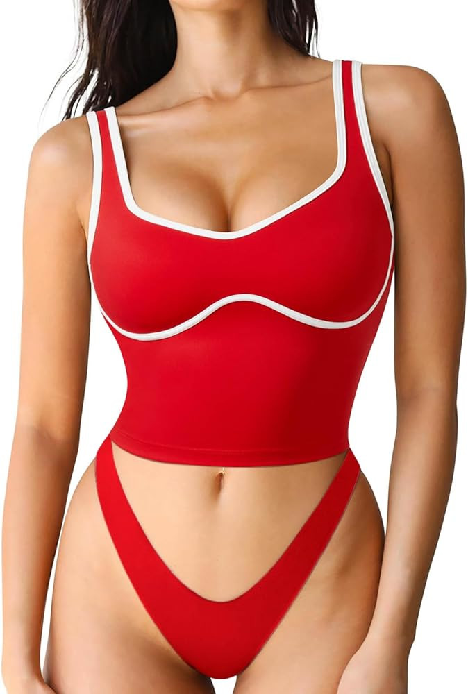 SUUKSESS Women Sweetheart Neckline Longline Sports Bra Padded Basic Workout Crop Tank Top | Amazon (US)