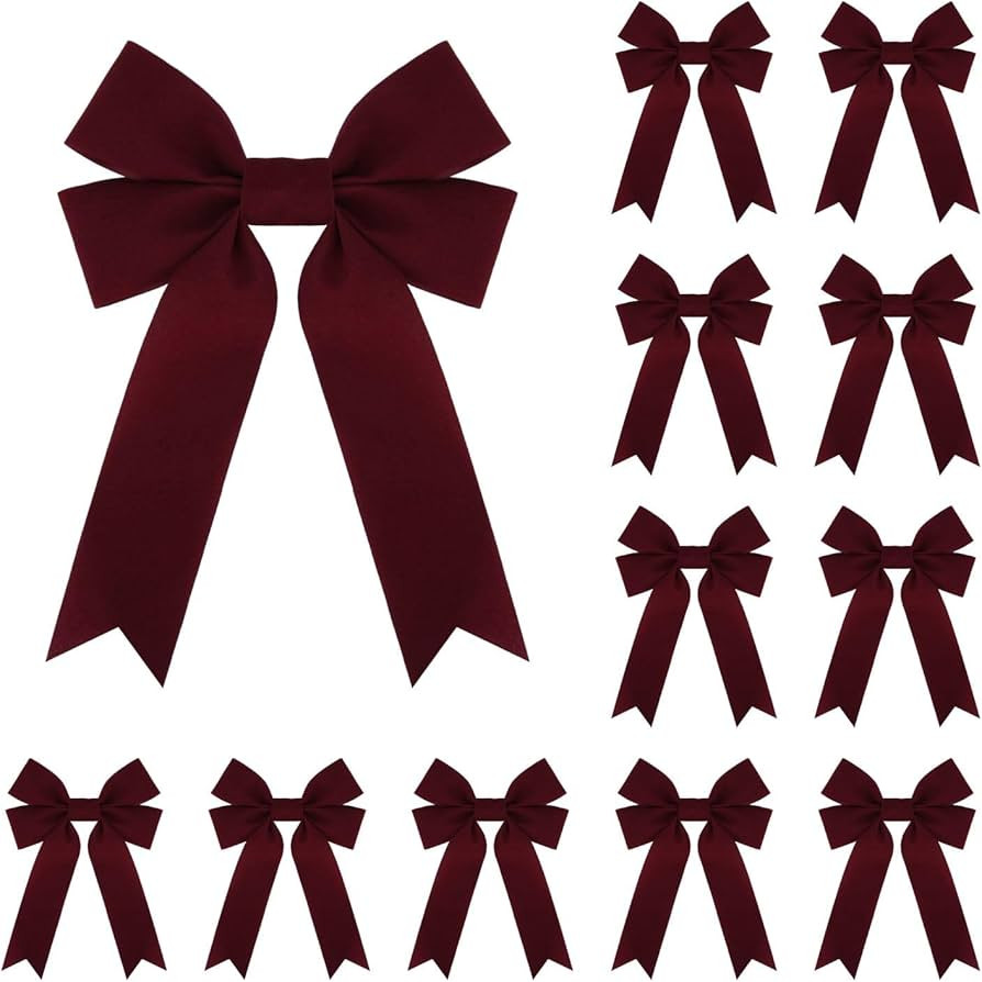 12 Pcs Burgundy Velvet Ribbon Bow Christmas Wreath Bows for Garland Gift Wrapping Indoor Outdoor ... | Amazon (US)