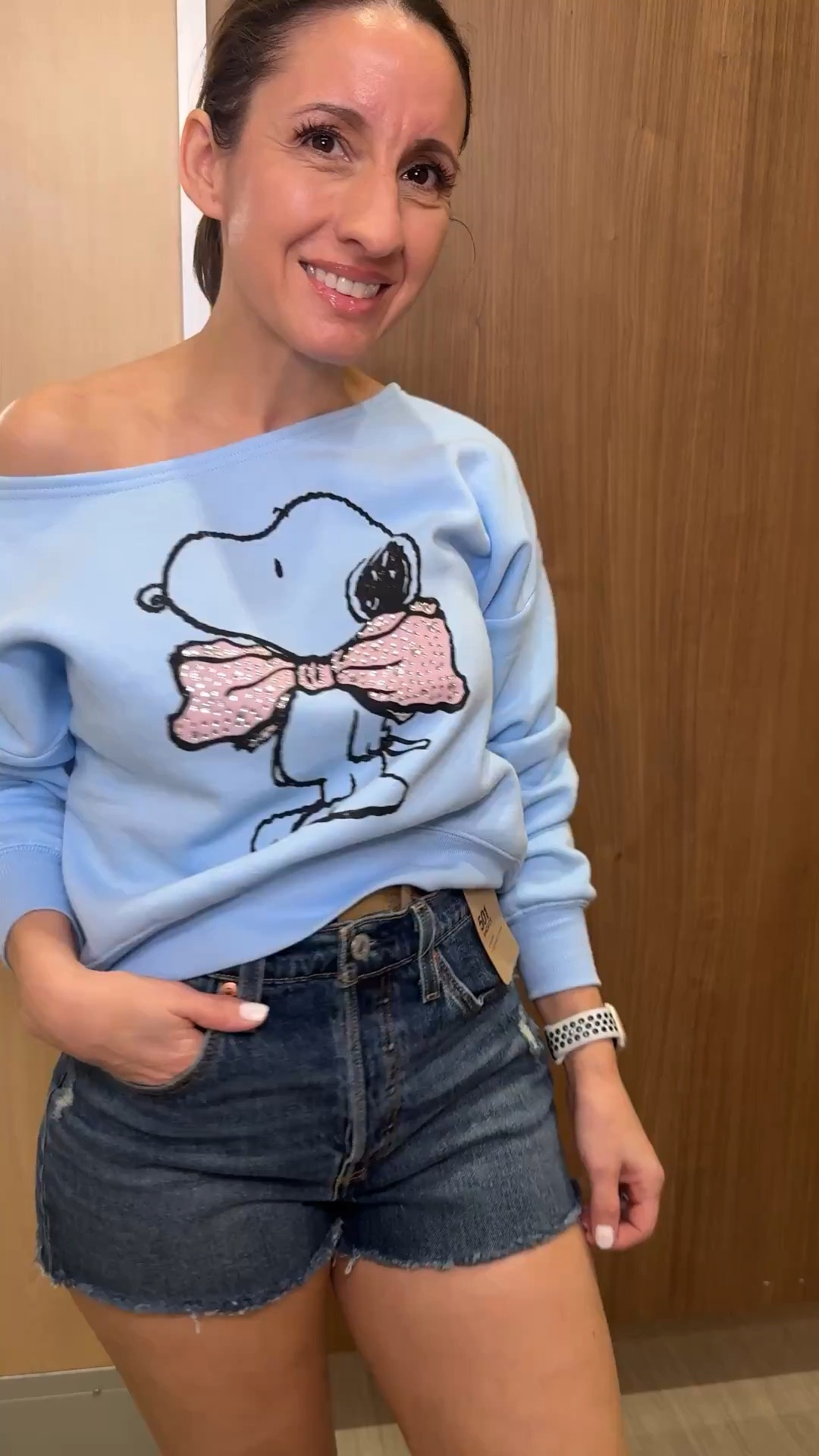 Hi! Here’s the cutest spring ish outfits. Light blue off the shoulder sweatshirt. Runs big. Size down. 
Levi’s shorts that fit like a dream. Run tts. 
Target finds 
Petite outfit 

#LTKOver40 #LTKPetite #LTKootd