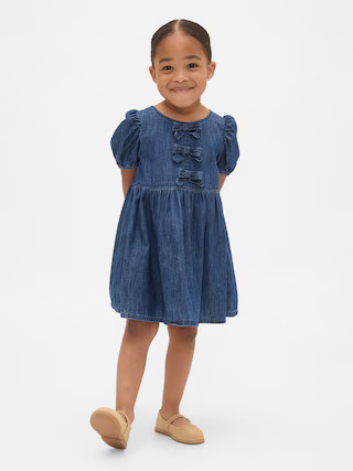 Baby & Toddler Denim Puff-Sleeve Bow Dress | Gap (US)
