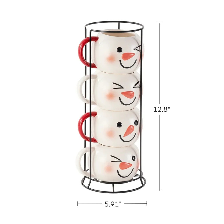 Holiday Time Ceramics 12 Oz Snowman Stacking Mug Stack, Set of 4 | Walmart (US)