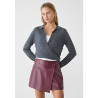 Stradivarius Leather effect crossover skort Burgundy M | Stradivarius (UK)