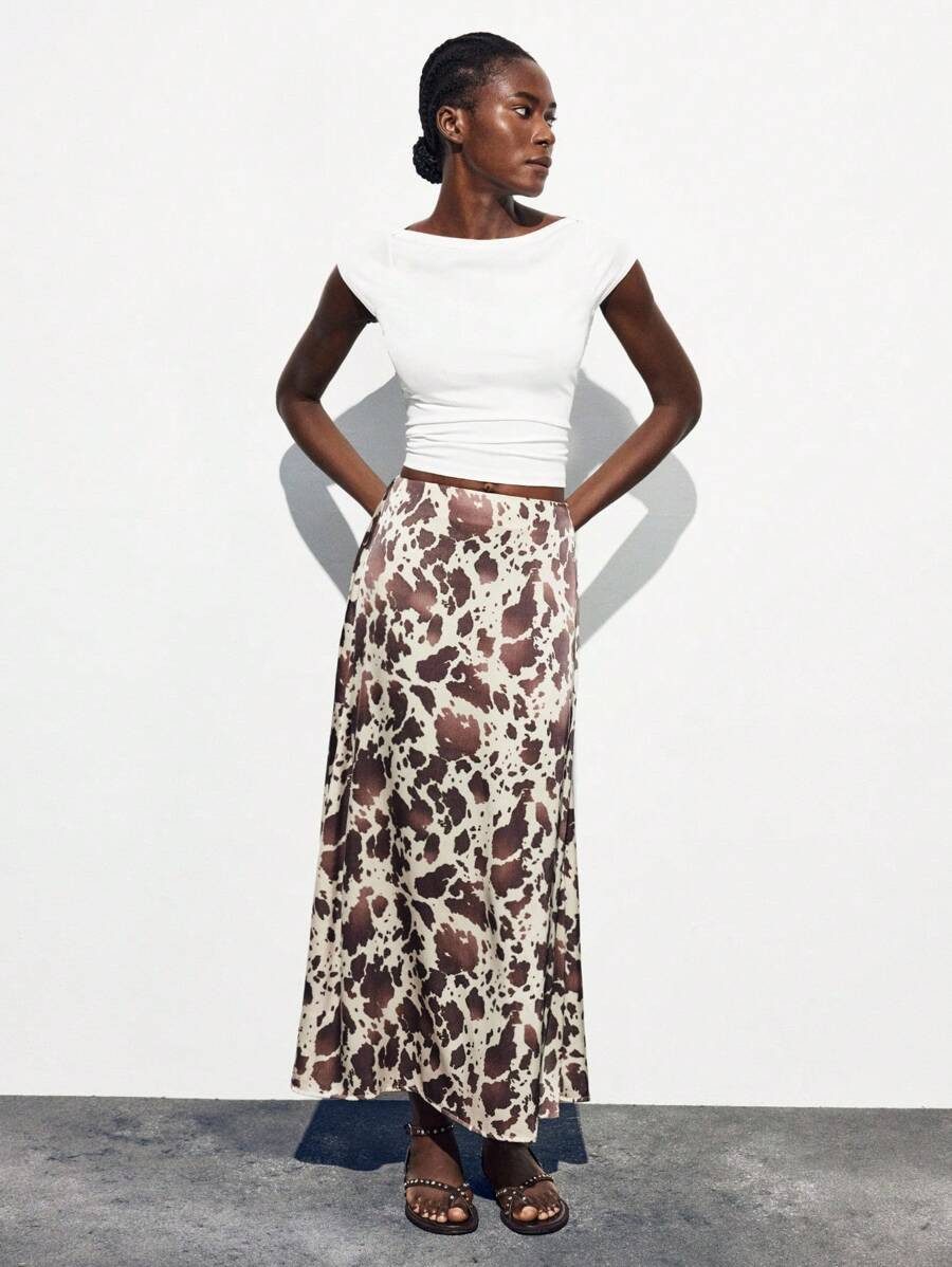 Maija Women's Elegant Fashionable Full-Print Skirt Animal Print Resort Wear Cow Print Maxi Skirt ... | SHEIN