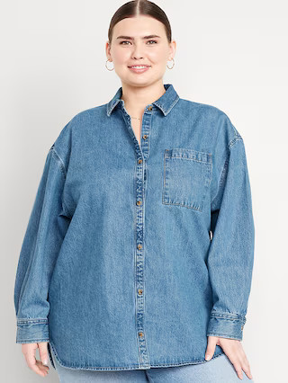 Oversized Boyfriend Button-Down Jean Shirt | Old Navy (US)