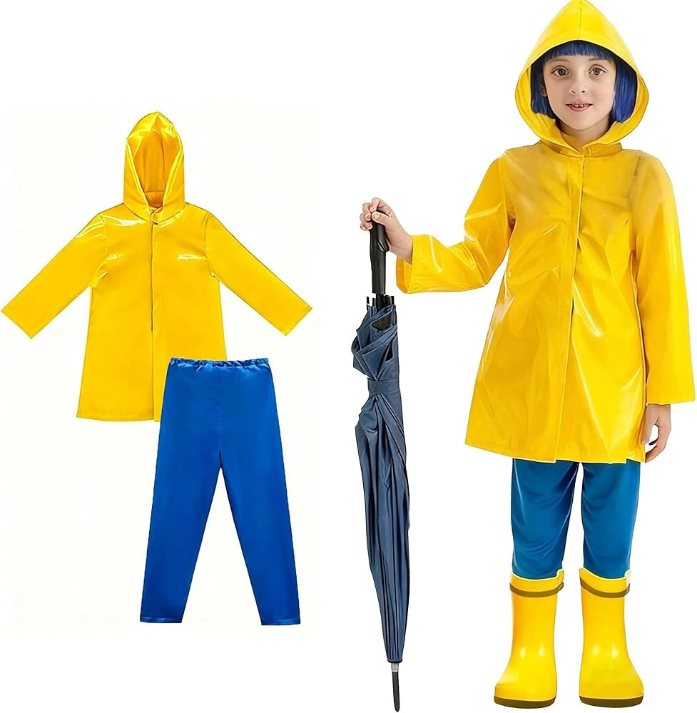 Caroline Costume Kids Yellow Raincoat and Blue Pants Costume Set Halloween Cosplay Accessories Me... | Amazon (US)
