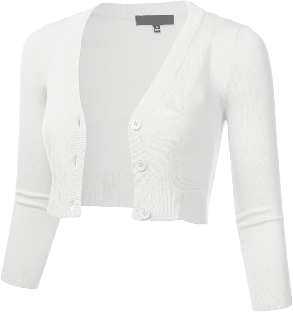FLORIA Women Solid Button Down 3/4 Sleeve Cropped Bolero Cardigan Sweater (S-4X) | Amazon (US)