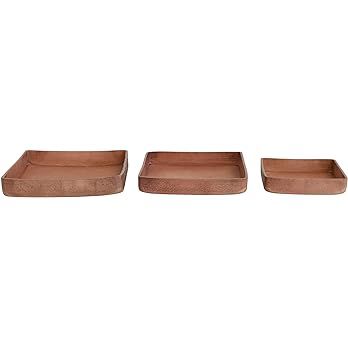 Creative Co-Op Leather Nesting, Brown Decorative Tray | Amazon (US)