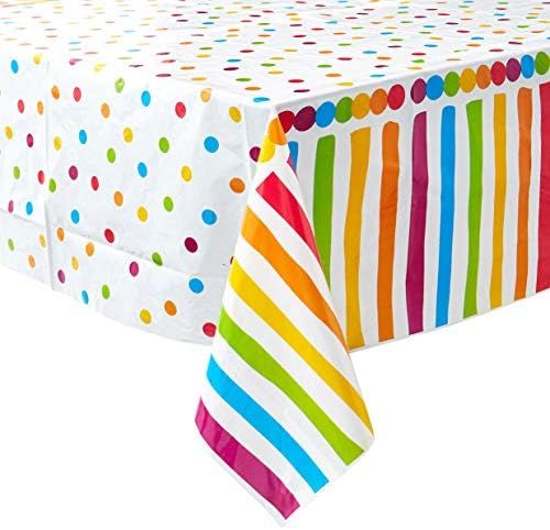 4 Pack Polka Dot Plastic Tablecloth, 108 x 54, with White dots by Oojami (Rainbow) | Amazon (US)
