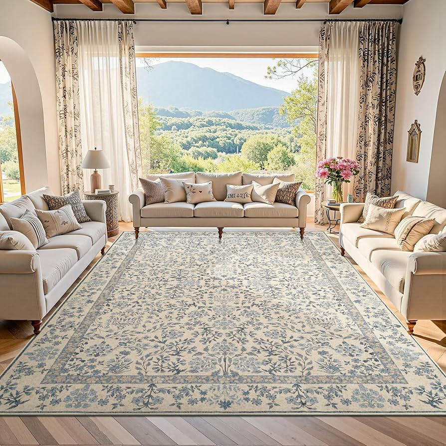 jinchan Zenith Floral 8x10 Area Rug Soft Low-Pile Living Room Rug Machine Washable Non-Slip Vinta... | Amazon (US)