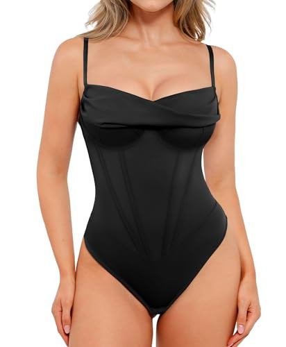 Popilush Corset Bodysuit for Women Tummy Control Shapewear Cowl Neck Tops Concert Outfits Thong Bodysuits | Amazon (US)