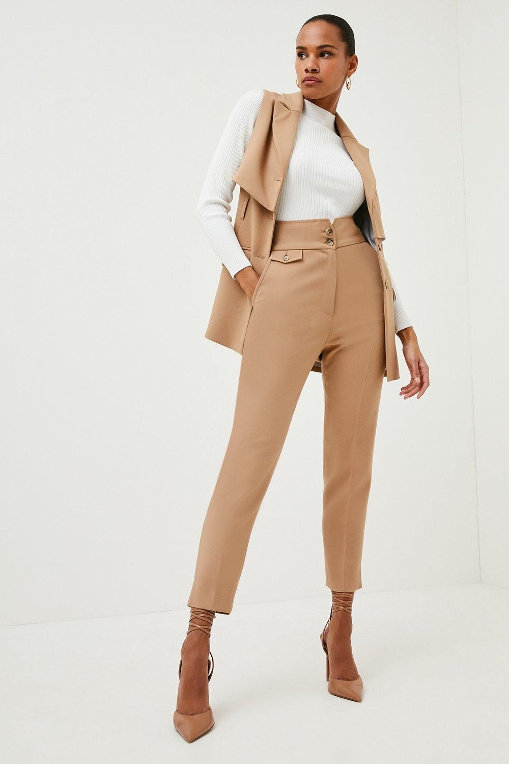 Petite Compact Stretch Tailored Trouser | Karen Millen UK & IE