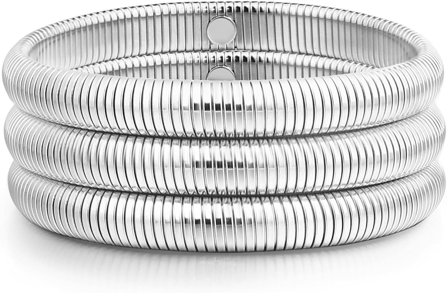 Gold Bangle multi-layer Bracelets for Women Stretchy Stainless steel Link Chain Flexible Wide Wri... | Amazon (US)