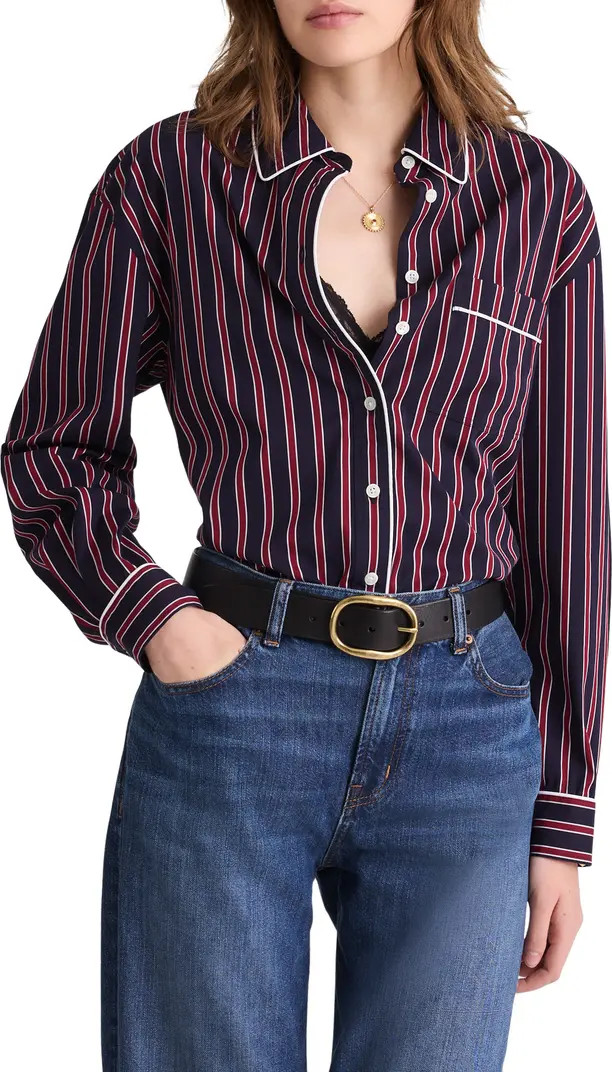 Stripe Poplin Long Button-Up Shirt | Nordstrom