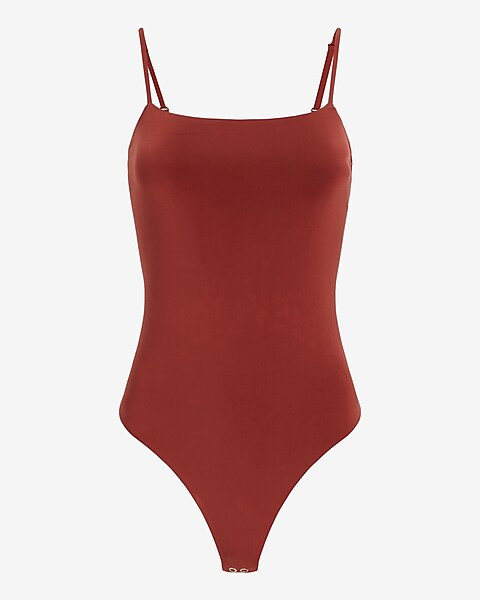 Body Contour Double Layer Silky Square Neck Thong Bodysuit | Express