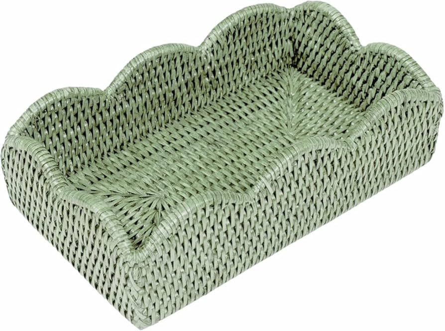 Caspari Rattan Scalloped Guest Towel Holder – Green, Handwoven, Durable 9.5"L x 5.5"W x 2.5"H ... | Amazon (US)