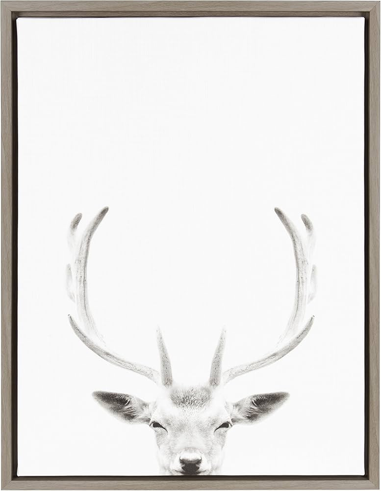 Kate and Laurel Sylvie Deer with Antlers Black and White Portrait Framed Canvas Wall Art by Simon... | Amazon (US)