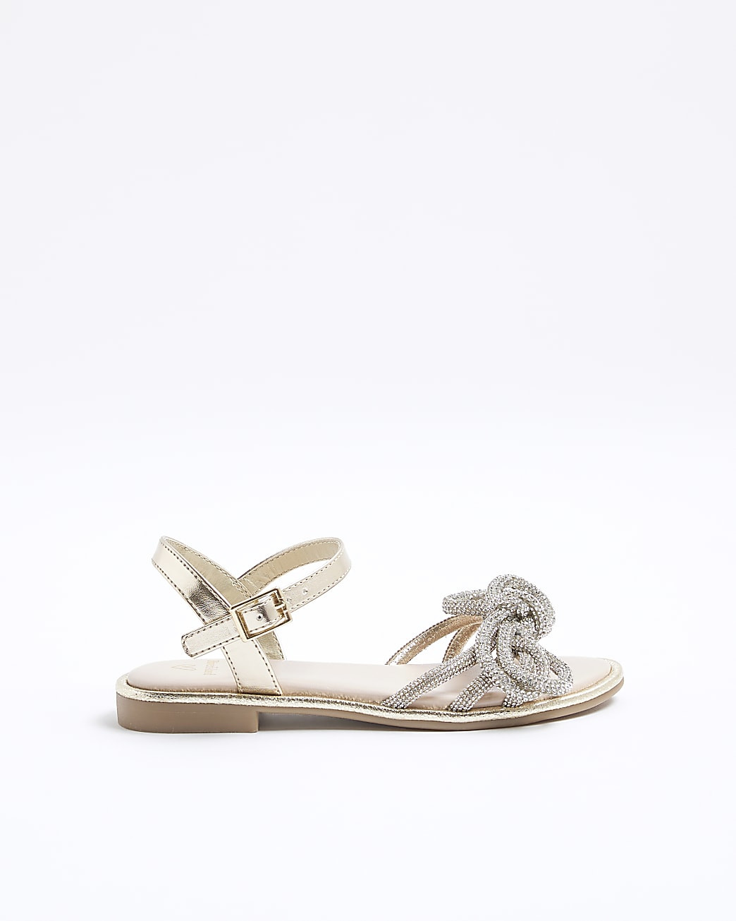 Girls Gold Embellished Knotted Flat Sandals | River Island UK & IE