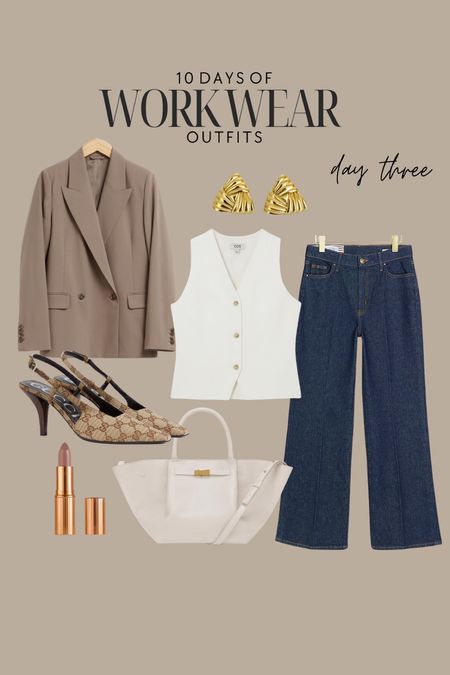 10 days of workwear outfits - TikTok 🤍💼 

Blazer from source unknown 
Waistcoat - COS (size XS)
Jeans - Riverisland (size 6 short)

Office outfit, business casual, Gucci heels

#LTKworkwear #LTKshoecrush #LTKstyletip