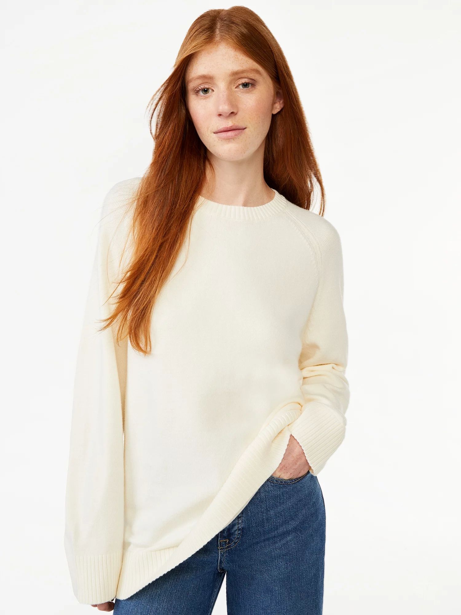 Free Assembly Women's Tunic Sweater with Long Raglan Sleeves, Midweight - Walmart.com | Walmart (US)