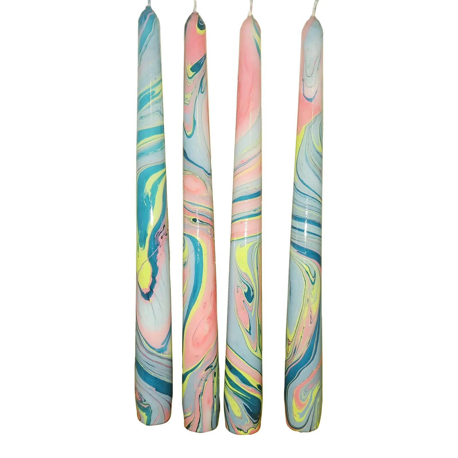 Teal Pastel Mix Marbled 10" Taper Candles, Set of 4 | Chairish