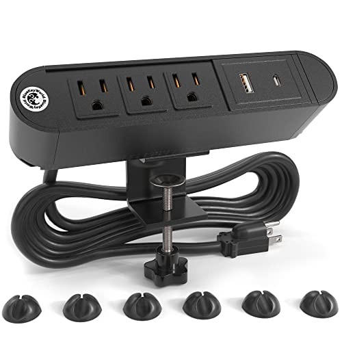 Blue Key World Desk Clamp Power Strip w/ USB Ports - Certified According UL - 3 Desktop Outlet Plugs | Amazon (US)