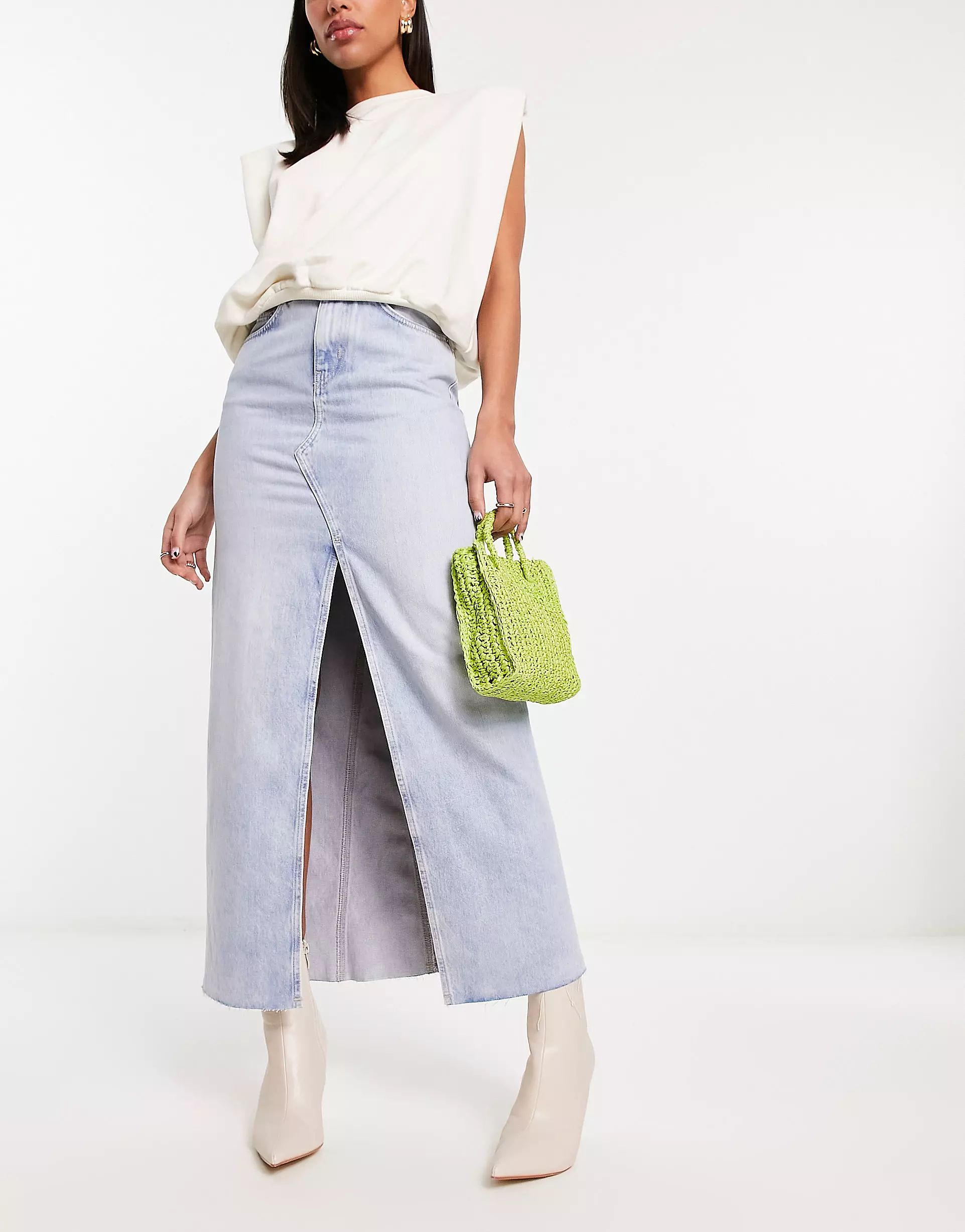 & Other Stories denim midaxi skirt with split in blue | ASOS (Global)