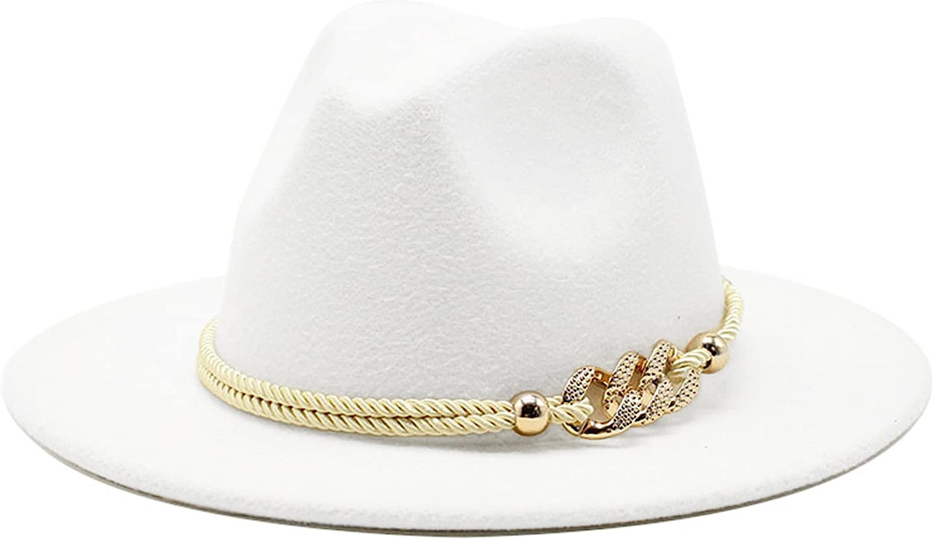 Gossifan Lady Fashion Wide Brim Felt Fedora Panama Hat with Ring Belt | Amazon (US)