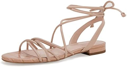 Ermonn Women's Lace-up Flat Sandals Strappy Open Toe Slingback CrissCross Casual Summer Slides | Amazon (US)