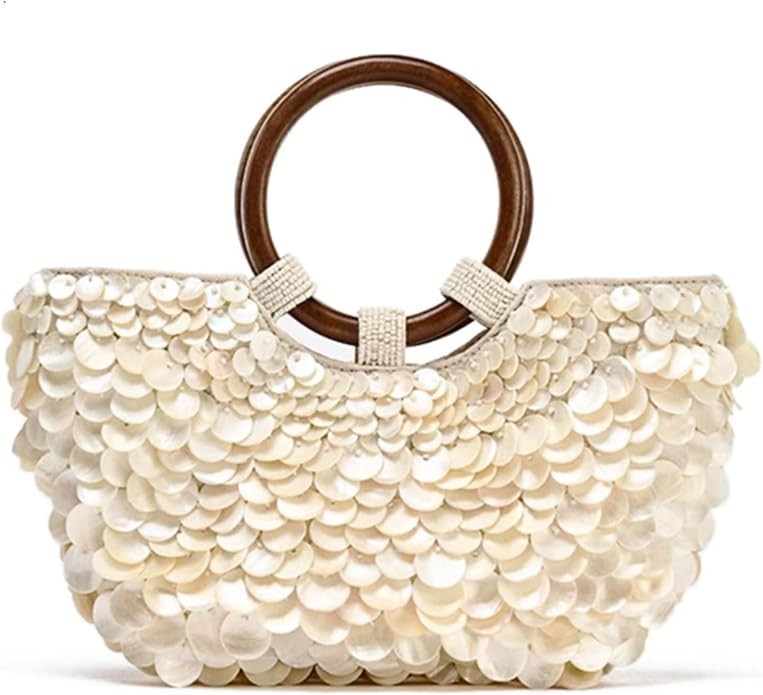 Shell Clutch Purse for Women Beaded Seashell Sequin Bag Summer Handbag Beach Vacation Essenticals | Amazon (US)