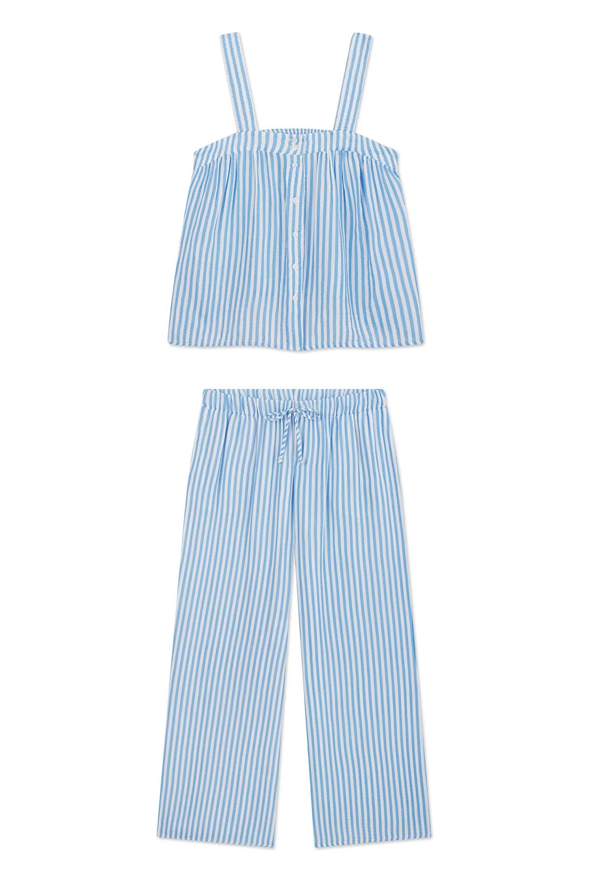 Hamptons Pants Set in Sail Blue Awning Stripe | Lake Pajamas