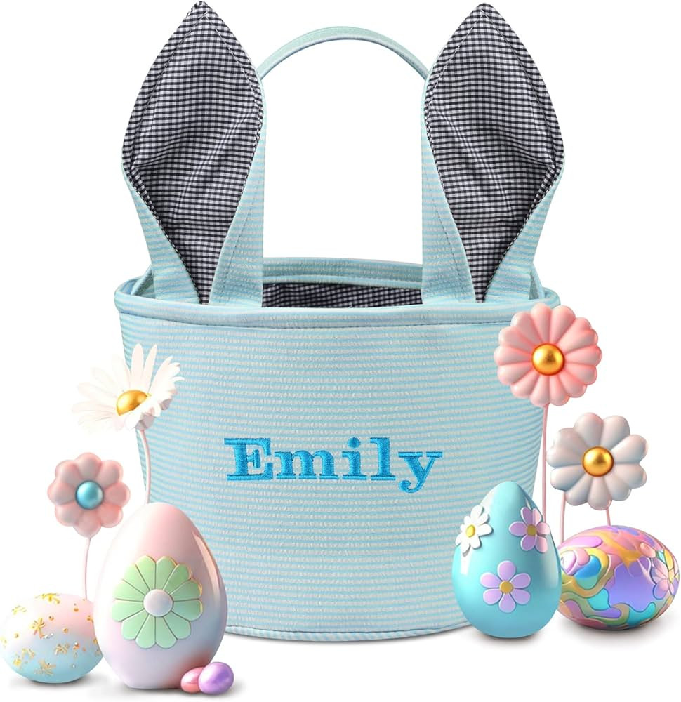 Personalized Easter Baskets for Baby, PEMIRSAYO Easter Basket for Kids Easter Bunny Baskets - Blu... | Amazon (US)