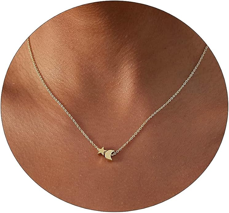 14k Gold/Silver Plated Crescent Moon Necklace Tiny Moon and Star NecklaceDainty Sun Leaf Necklace... | Amazon (US)