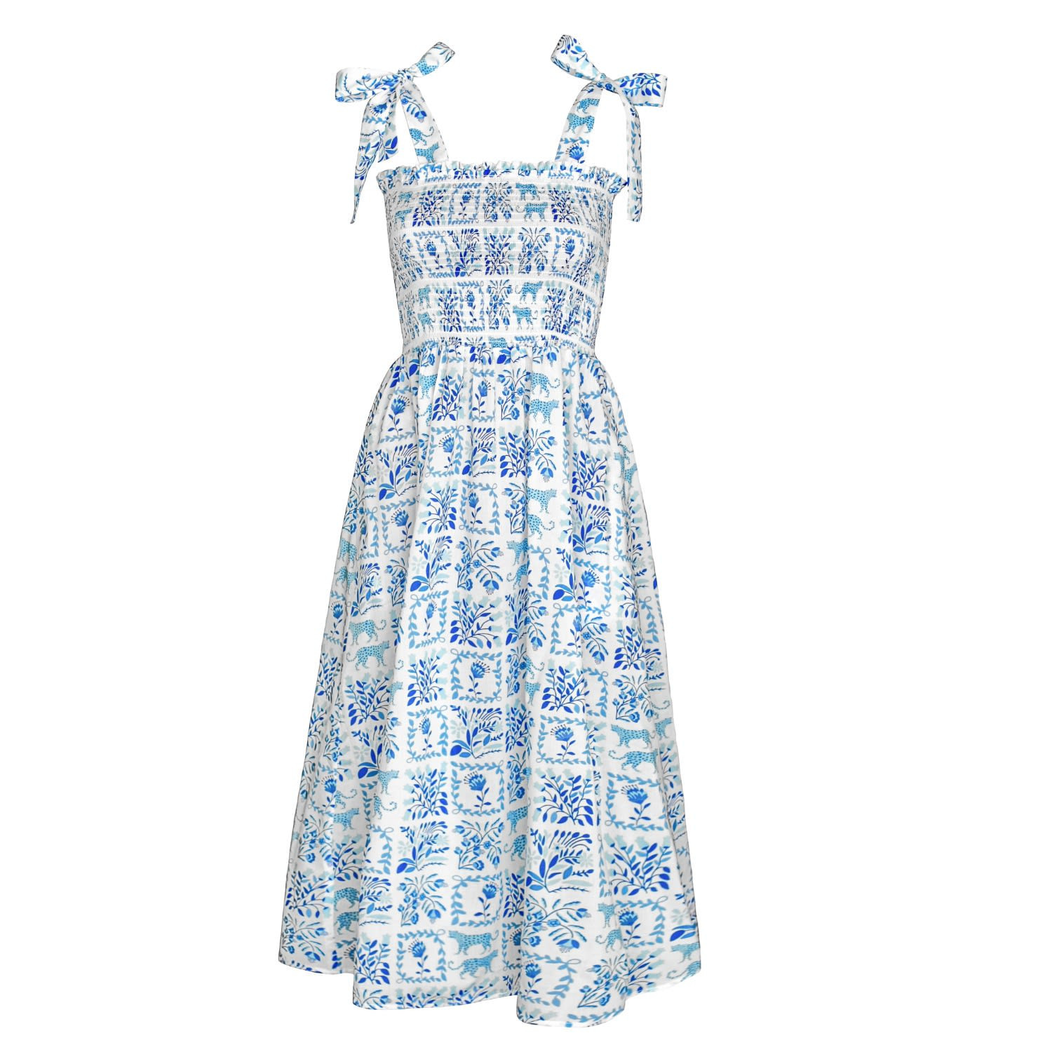 Leopards Sleeveless Smocked Midi Dress | Wolf & Badger (US)