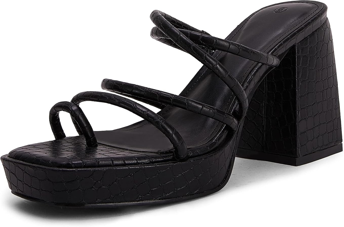 Rilista Women's Chunky Heels Strappy Platform Square Toe Block Heeled Sandals Slip On Mules | Amazon (US)