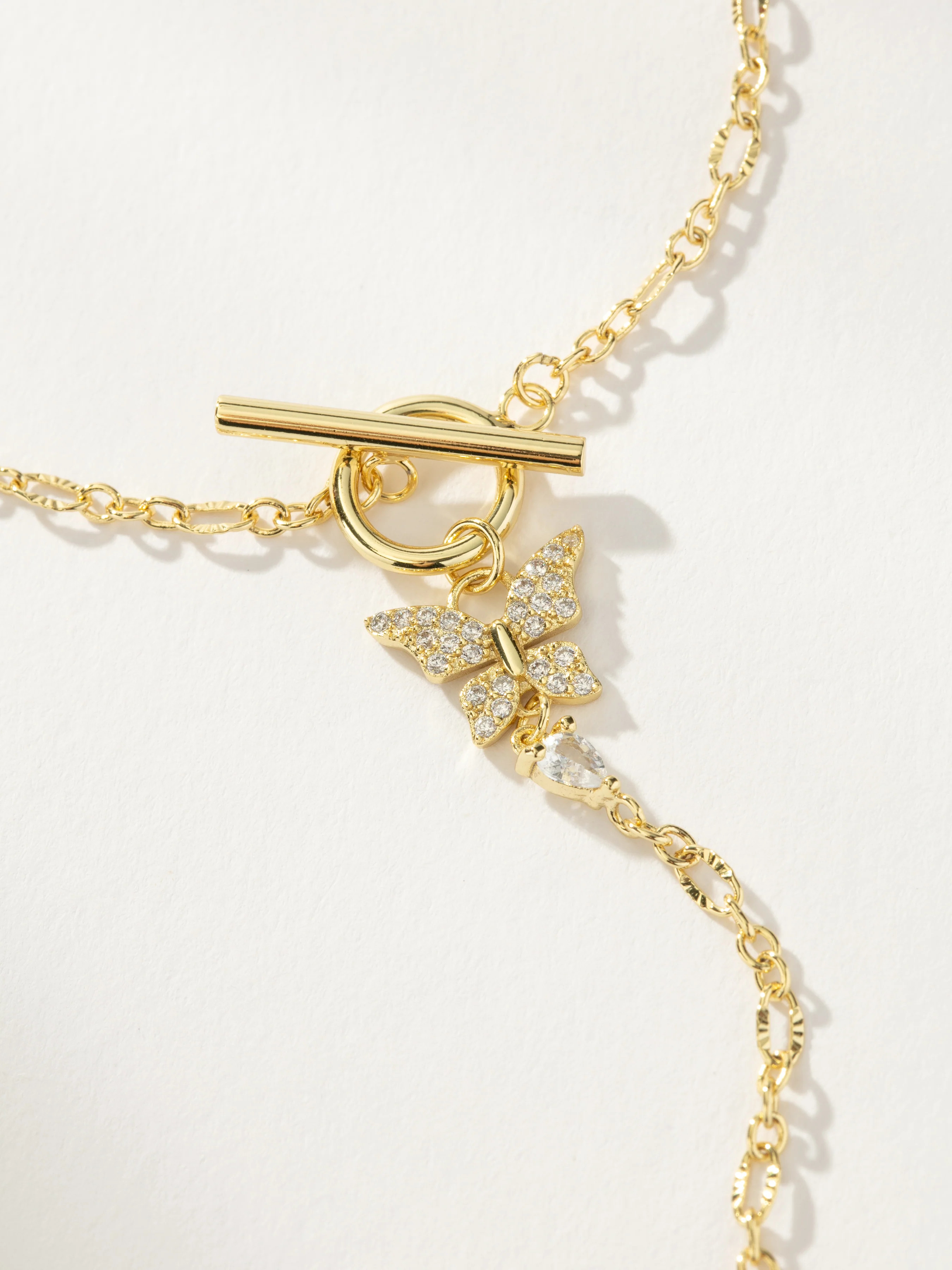 Pavé Butterfly and Chain Lariat Necklace in Gold | Uncommon James | Uncommon James