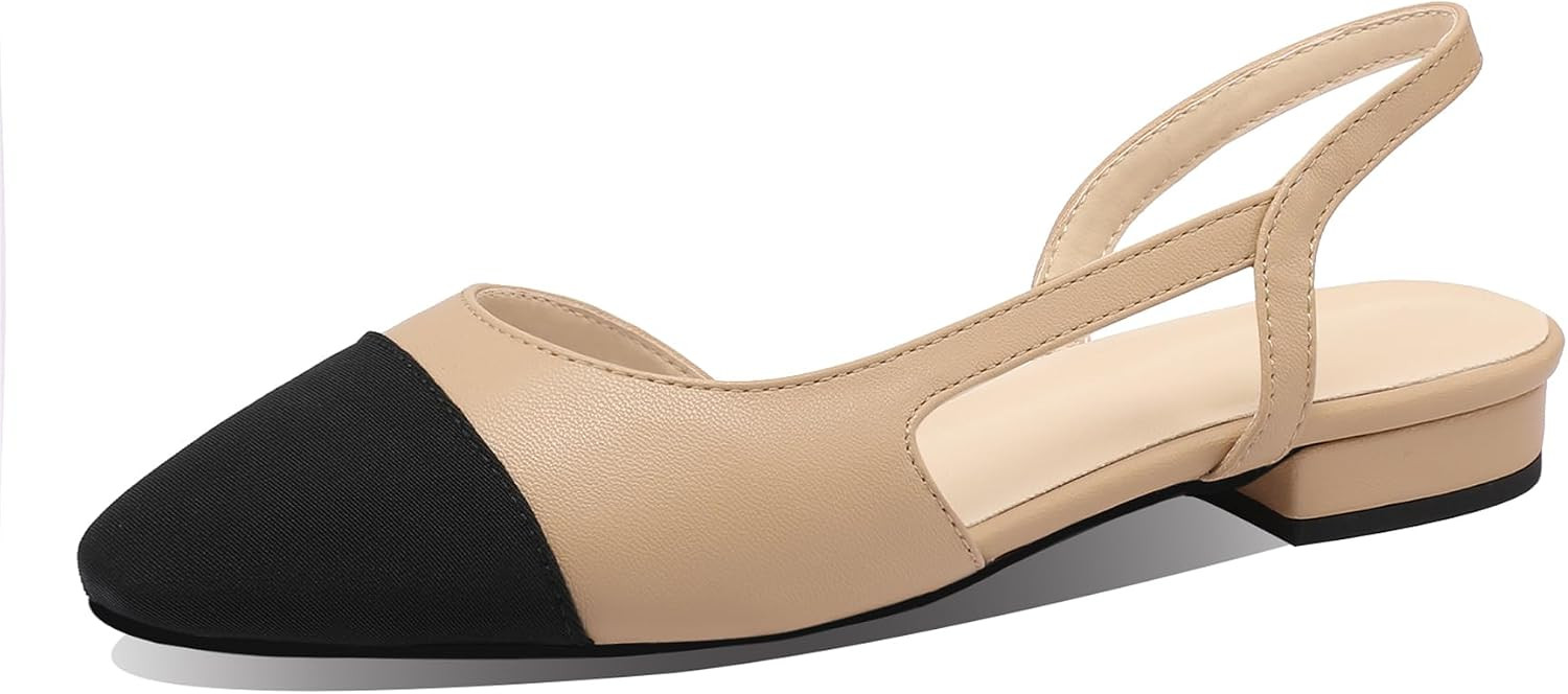 Slingback Flats for Women Two Tone Closed Round Toe Casual Pumps Nude Size 9 | Amazon (US)