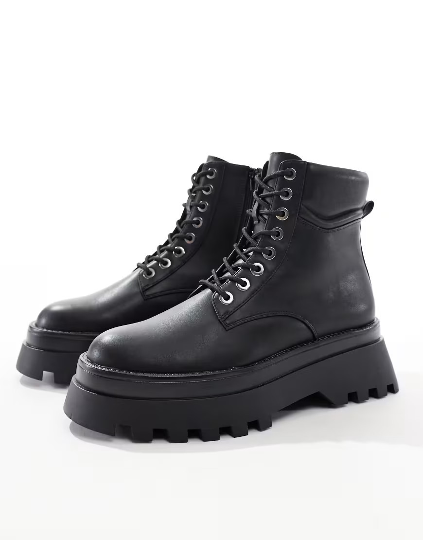 ASOS DESIGN lace up boots in black with chunky sole | ASOS (Global)