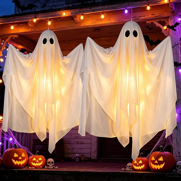 2 Pack 47IN Halloween Decorations Outdoor Hanging Swing Ghost Warm White | Amazon (US)