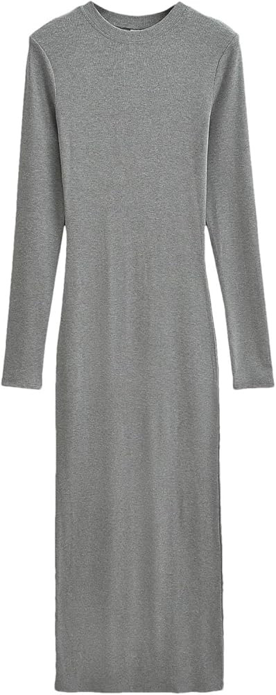Women's Knitted Dress Stretch Slim Retro O-Neck Long-Sleeved Solid Color Dress | Amazon (US)