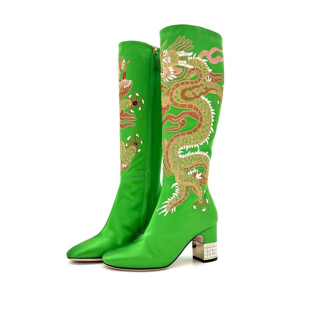 Gucci Candy Dragon Embroidered Crystal Embellished Knee High Boots 36.5 | Poshmark