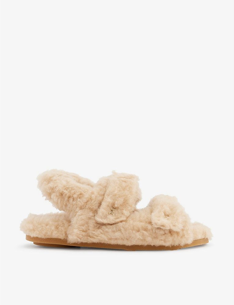 MAX MARA Teddy logo-plaque camel-wool and silk sandals | Selfridges