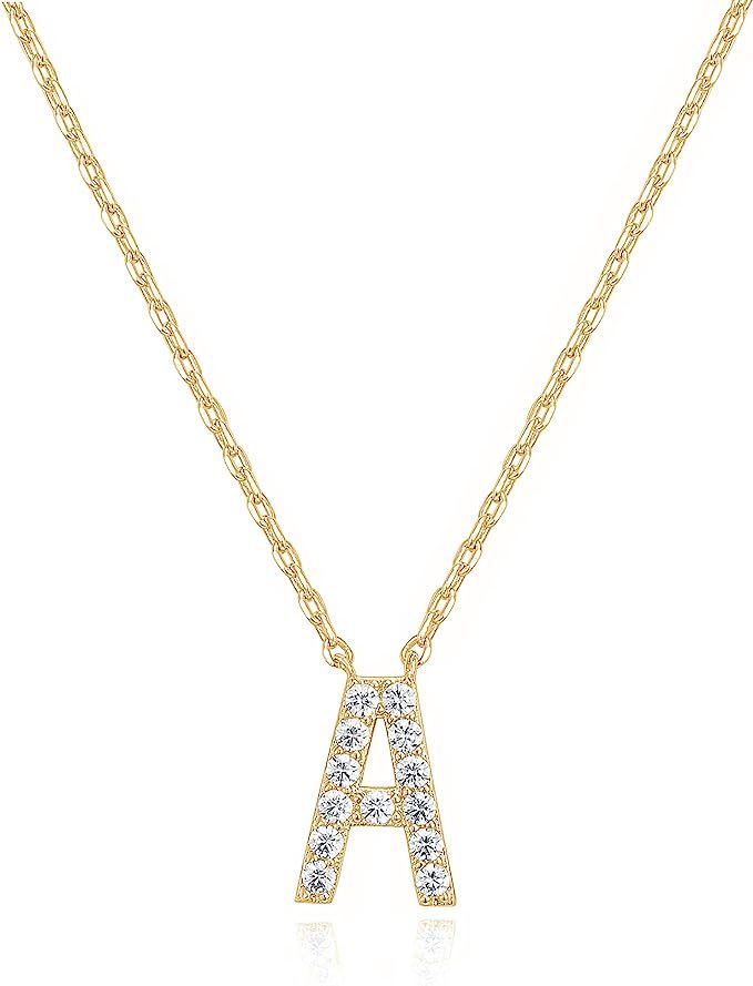 PAVOI 14K Yellow Gold Plated Cubic Zirconia Initial Necklace | Letter Necklaces for Women | Amazon (US)