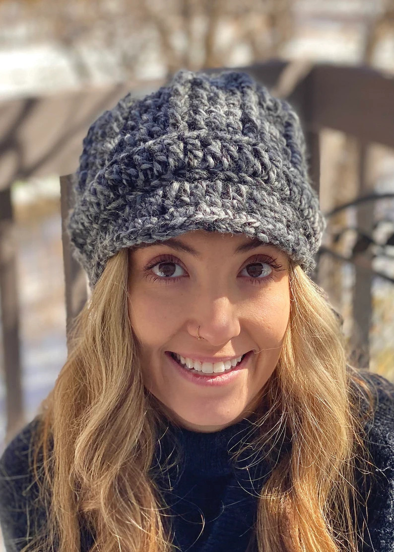 Crocheted Newsboy Hat: Chunky Winter Cap with Brim and Buttons | Etsy (US)