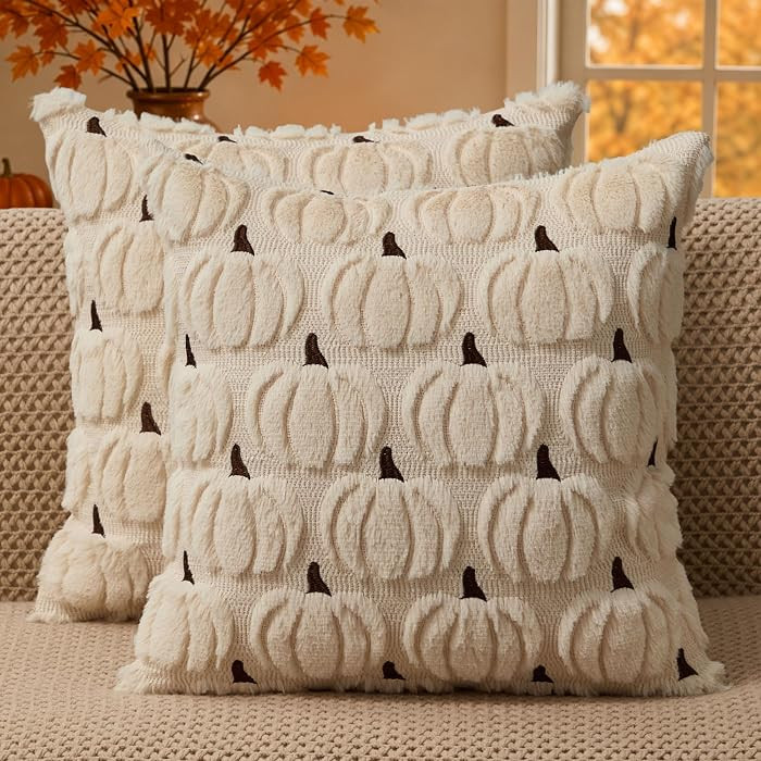 Fall Pillow Covers 18x18 Set of 2 Fall Decorations Beige Brown Pumpkin Throw Pillow Cases Soft Fa... | Amazon (US)