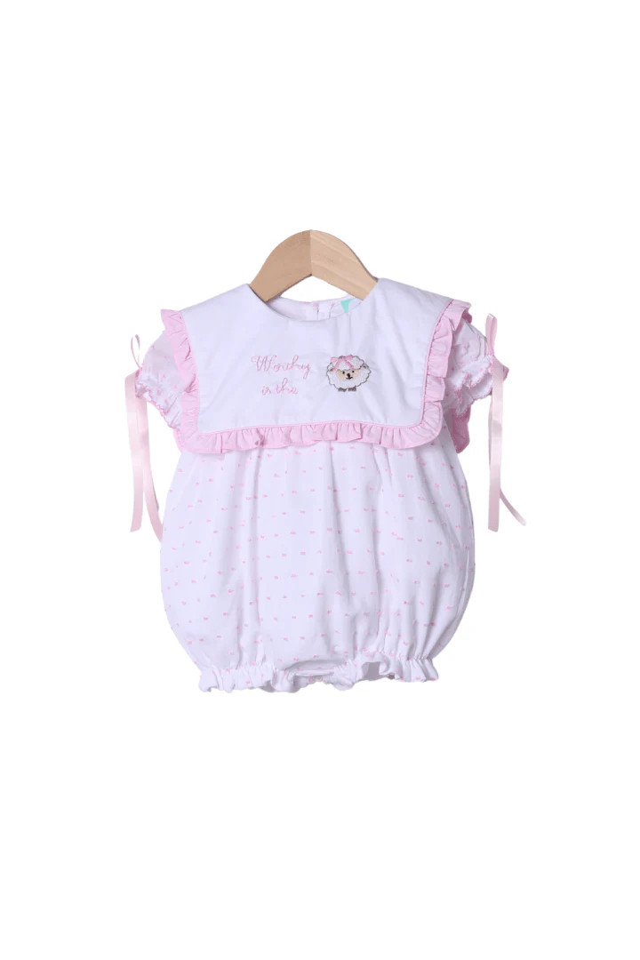 Embroidered Worthy IS the Lamb Swiss Dot Bubble | The Smocked Flamingo