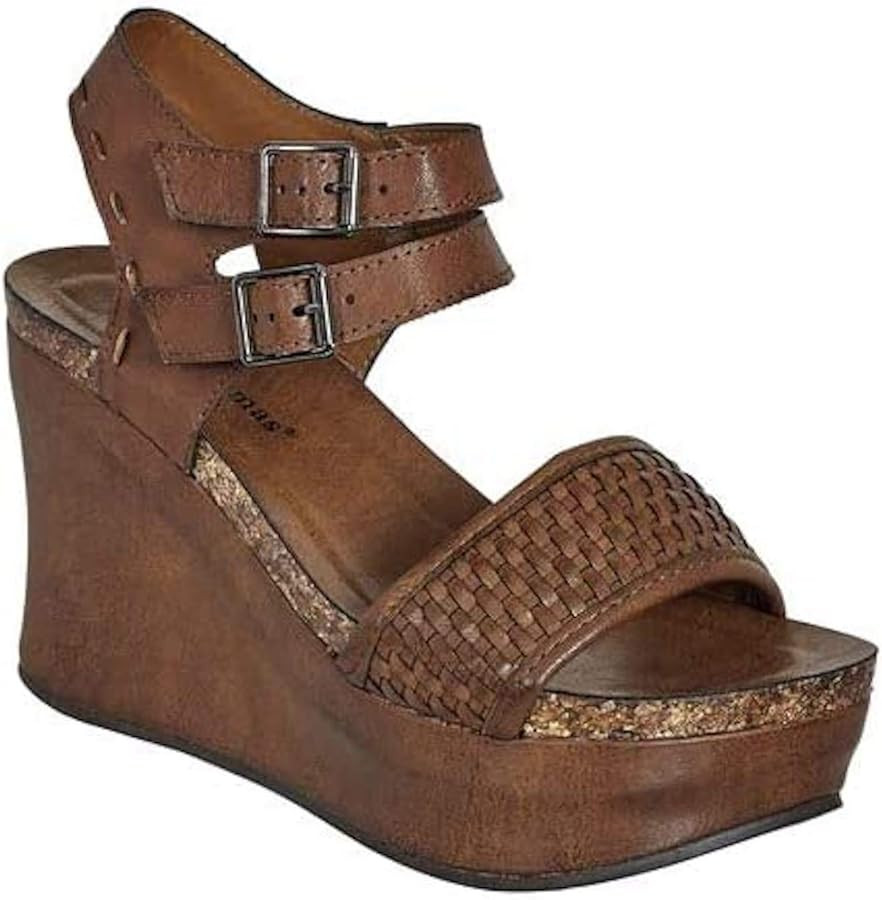 Amazon.com | Pierre Dumas Hester-12 Womens Vegan Leather Double-Buckle Rounded-Toe Wedge Sandals ... | Amazon (US)