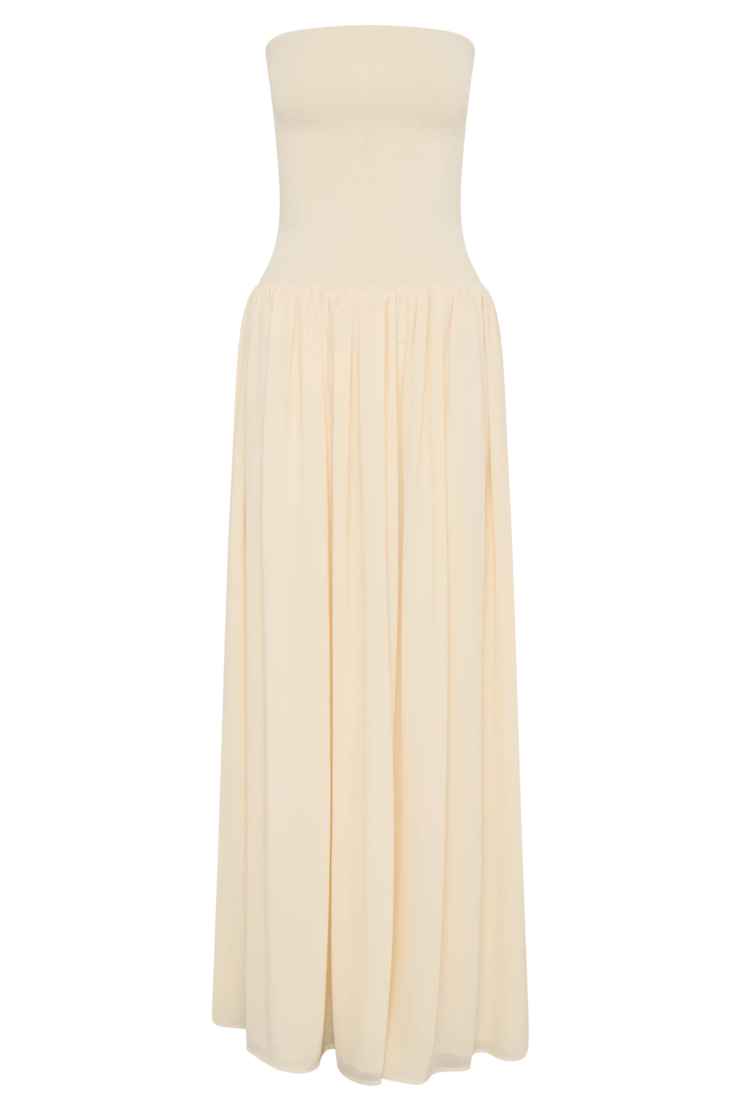 Lyanna Knit And Chiffon Strapless Maxi Dress - Cream | Meshki (APAC)