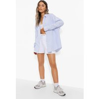 Womens Oversized Striped Shirt - Blue - 4 | boohoo (US & Canada)